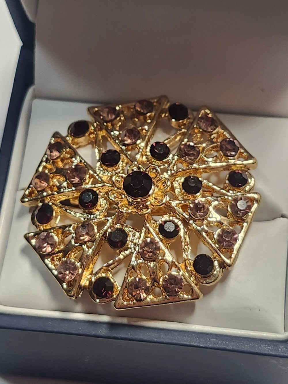 Gold-Tone Floral Brooch with Light Purple And Dark Purple Stones